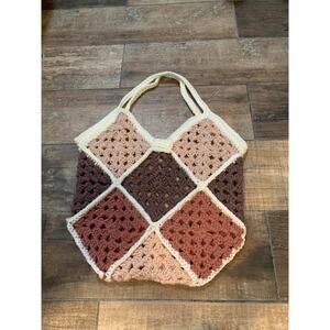 Handmade crochet pink purple granny square bag multicolor